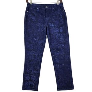 DG2 Diane Gilman Womens Size 10P Stretch Paisley Rhinestone Studded Beaded Jeans